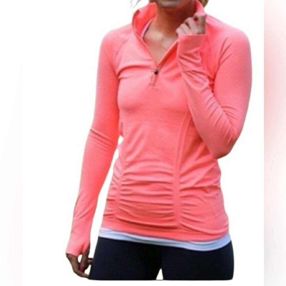 Athleta Fast Track Half Zip Coral Top I Size M. Like New